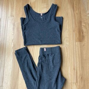 Lunya Restore Pima Cotton Travel Lounge Sleep Set Charcoal XS Tank Leggings